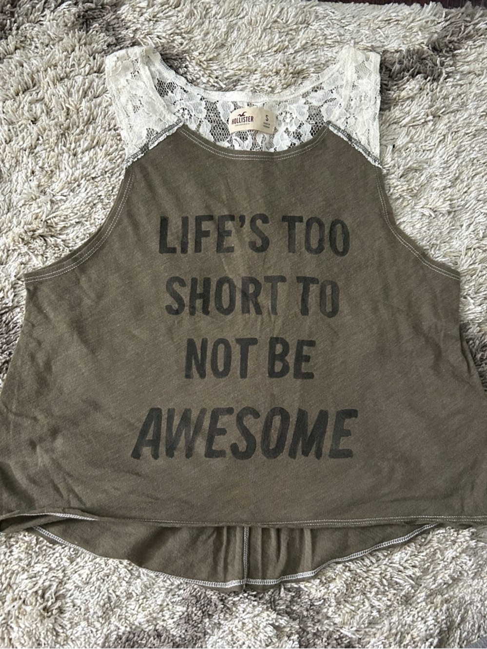 Hollister Olive Green Lace-Back Graphic Tank